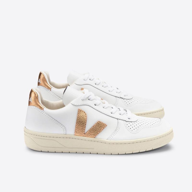 Tenis Veja Mujer Outlet - V-10 Zapatillas Blancas Cuero ES1359546